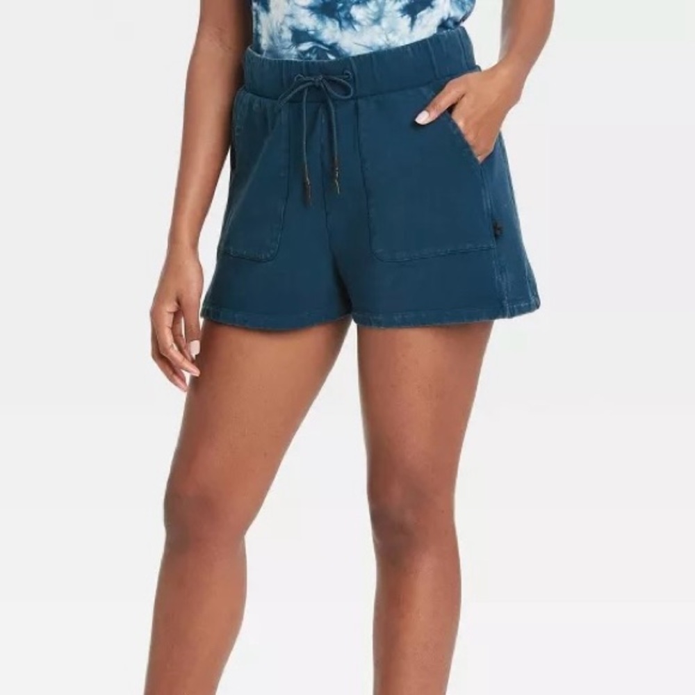 JoyLab French Terry Knit Lounge Shorts Distressed Teal Blue Size Large